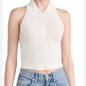 Alice + Olivia Cream Collared Crop Top